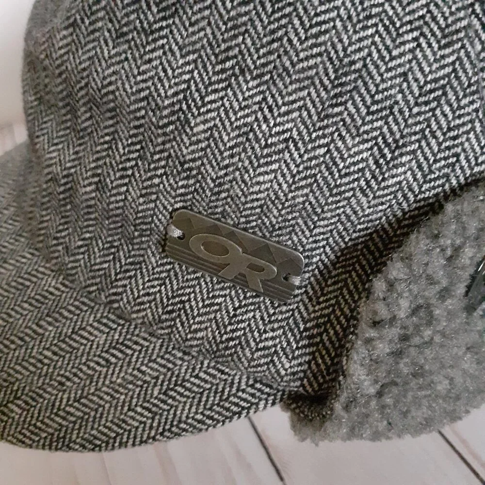 Outdoor Research Fleece Lined Wool Blend Herringbone Earflap Cap Black Size S